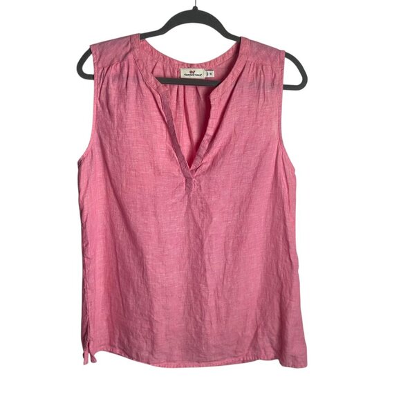 Vineyard Vines Size Medium Pure Linen Pink Pop Over Tank Top Shirt Costal Beach - Picture 1 of 5
